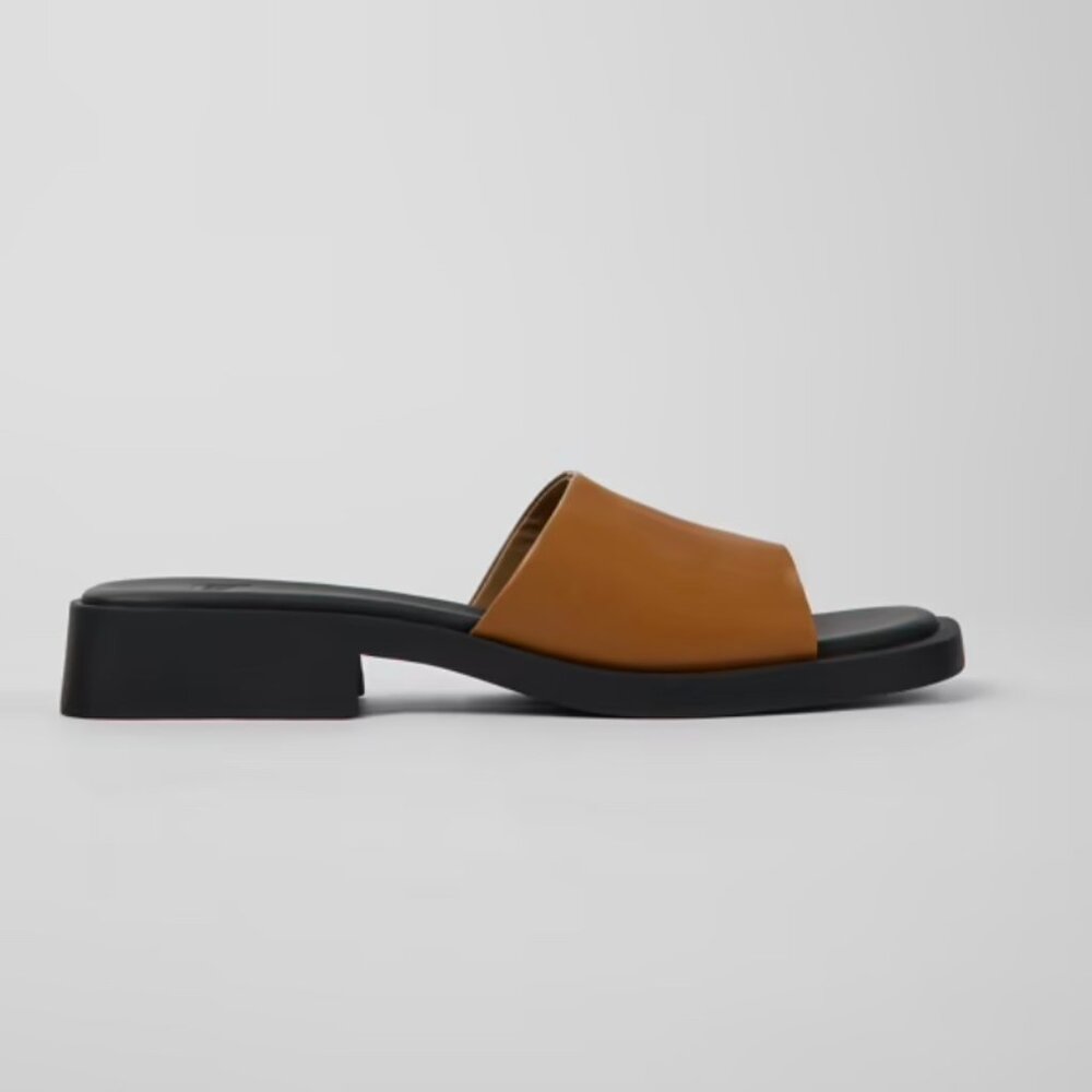 Camper Dana Black and Tan Slide Sandals